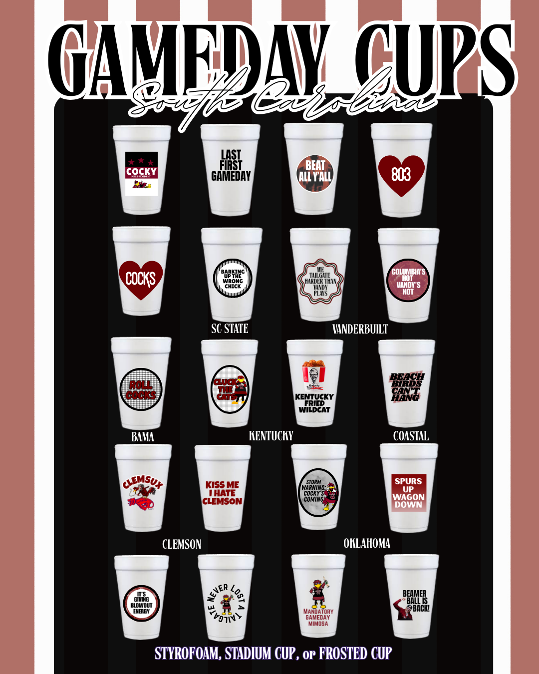University of South Carolina Gameday Cups- Sleeve of 8