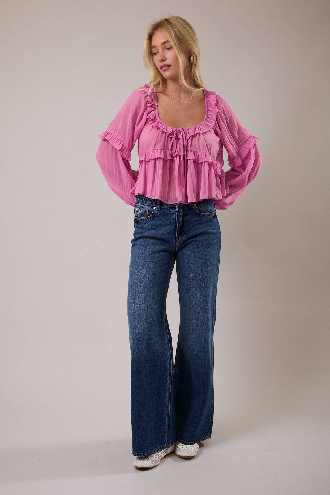 Scoop Neck Ruffle Blouse