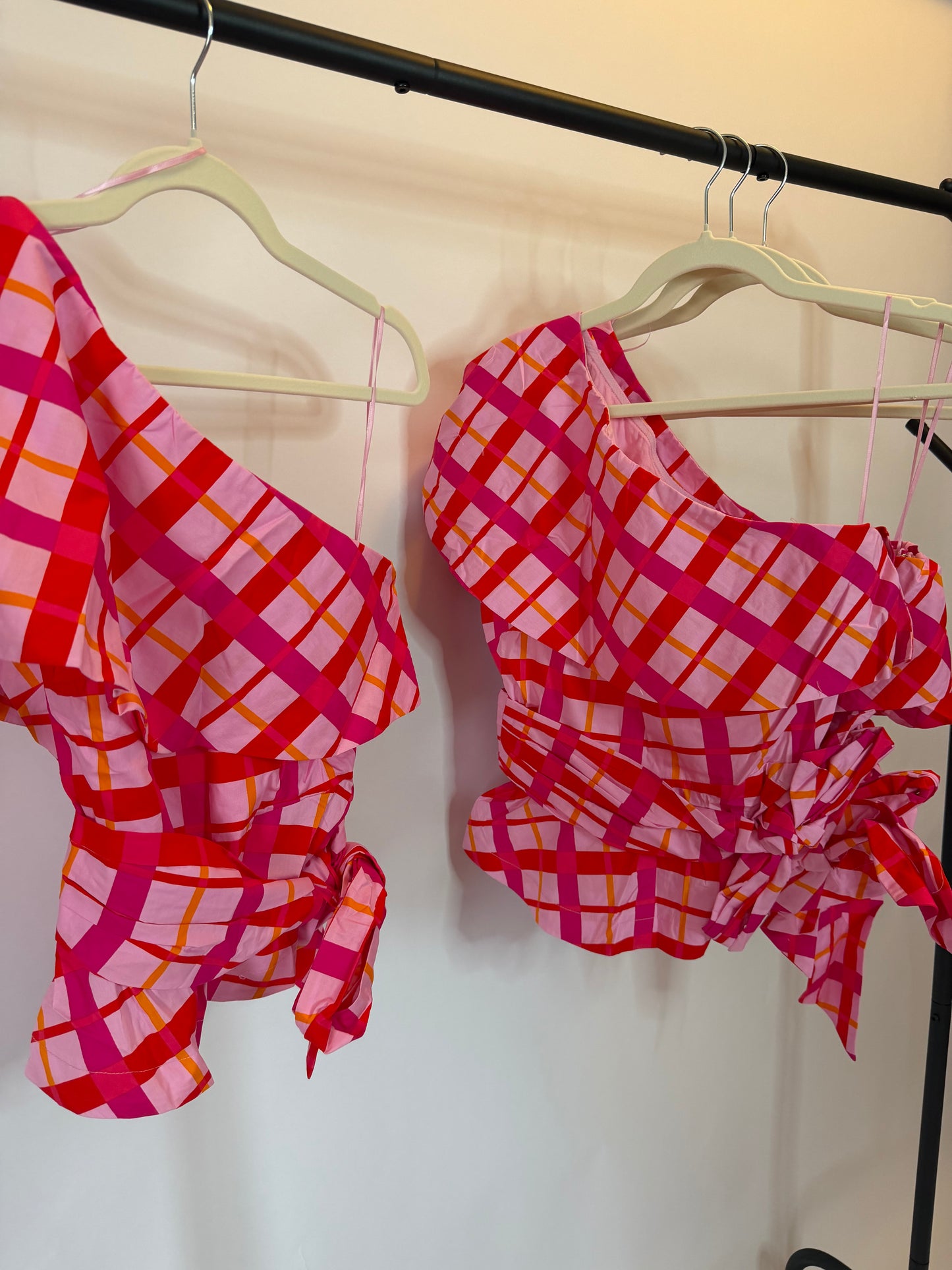 One Shoulder Checker Top