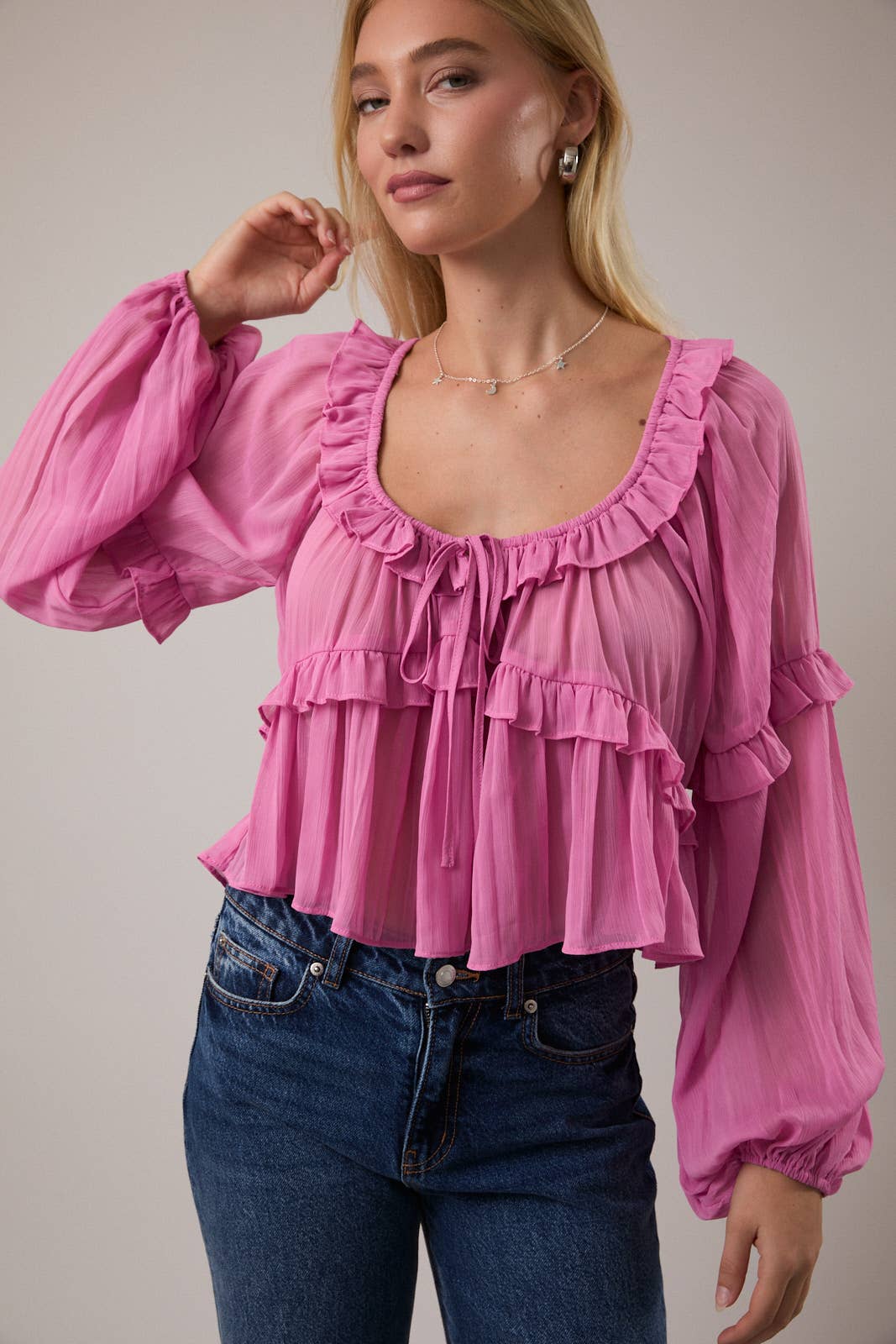 Scoop Neck Ruffle Blouse