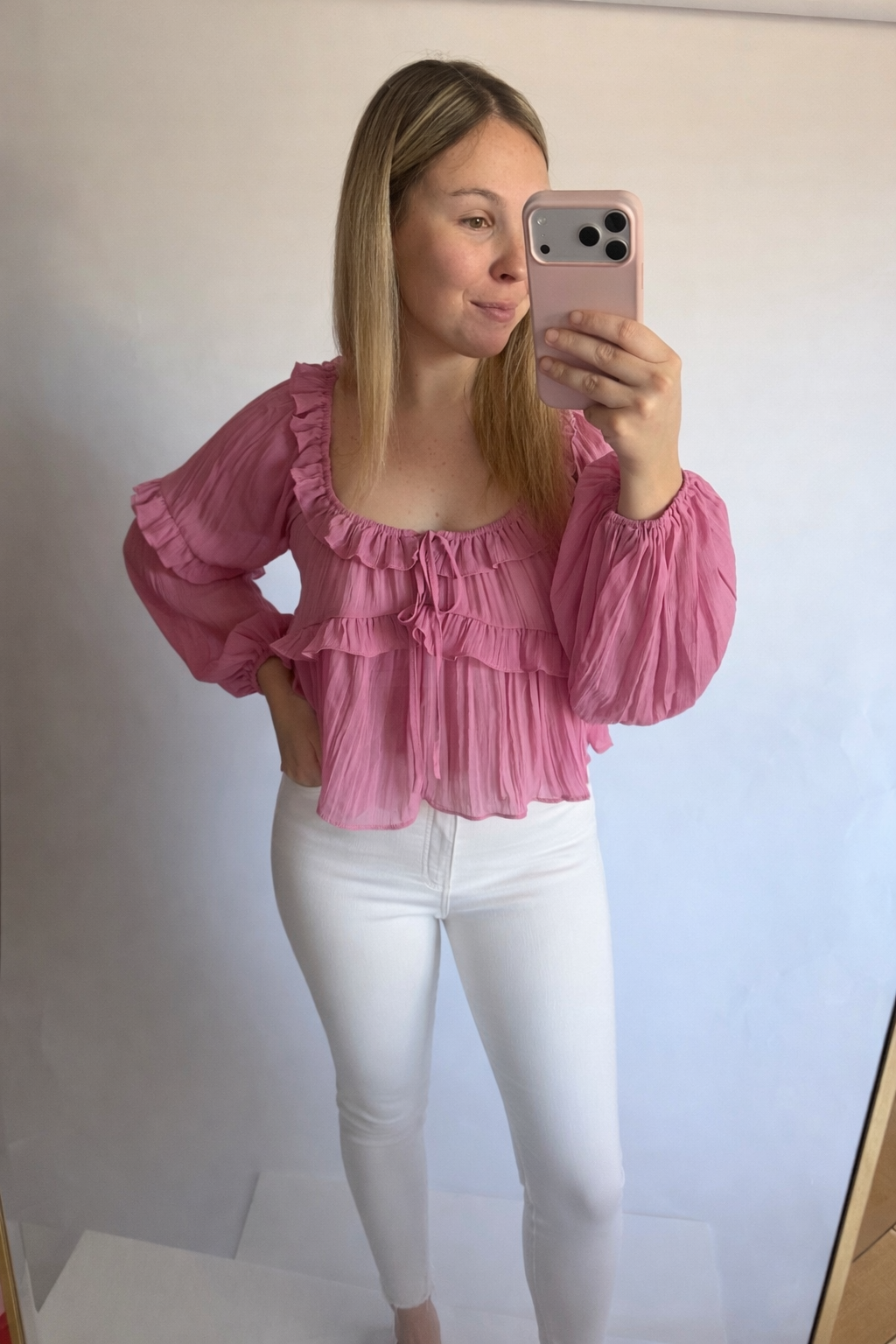 Scoop Neck Ruffle Blouse