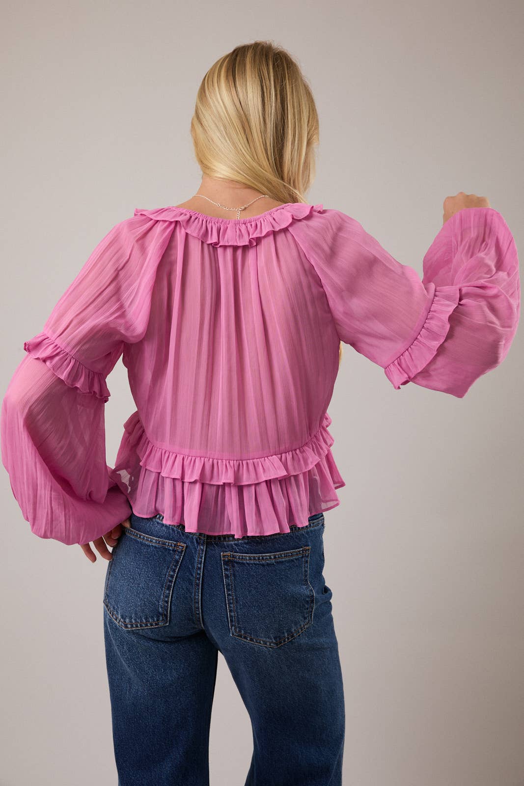 Scoop Neck Ruffle Blouse