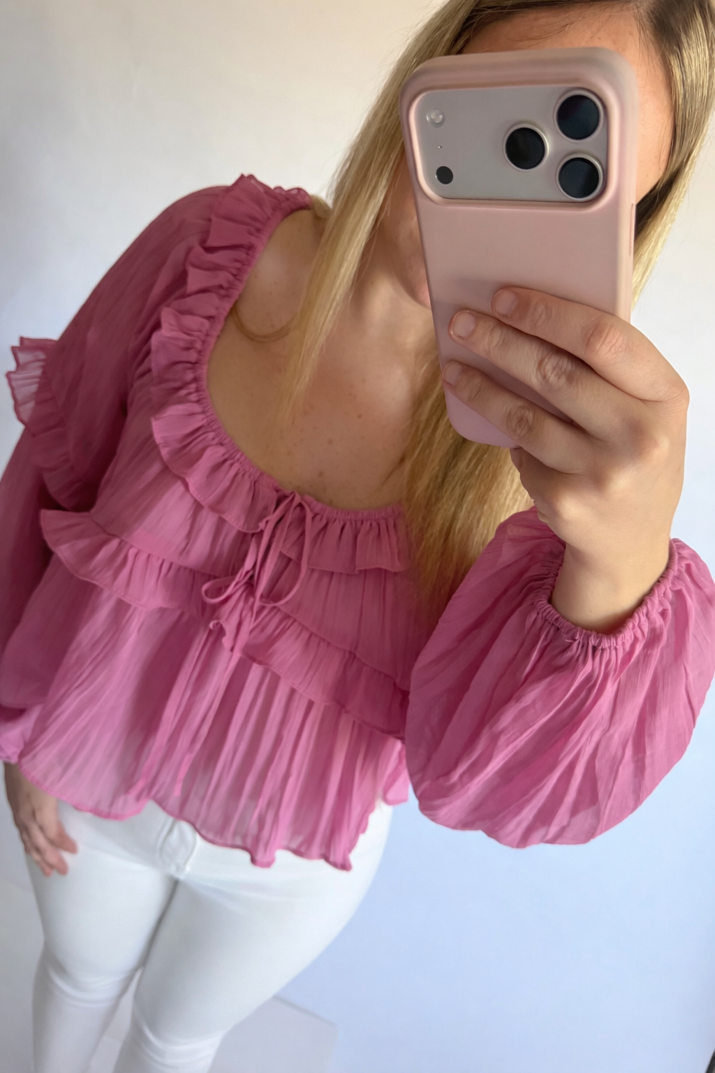 Scoop Neck Ruffle Blouse