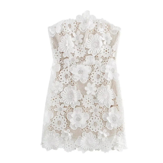 Floral Lace Strapless Dress