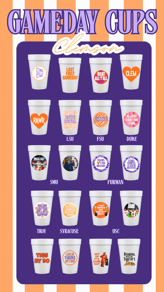 Clemson Gameday Cups- Sleeve of 8