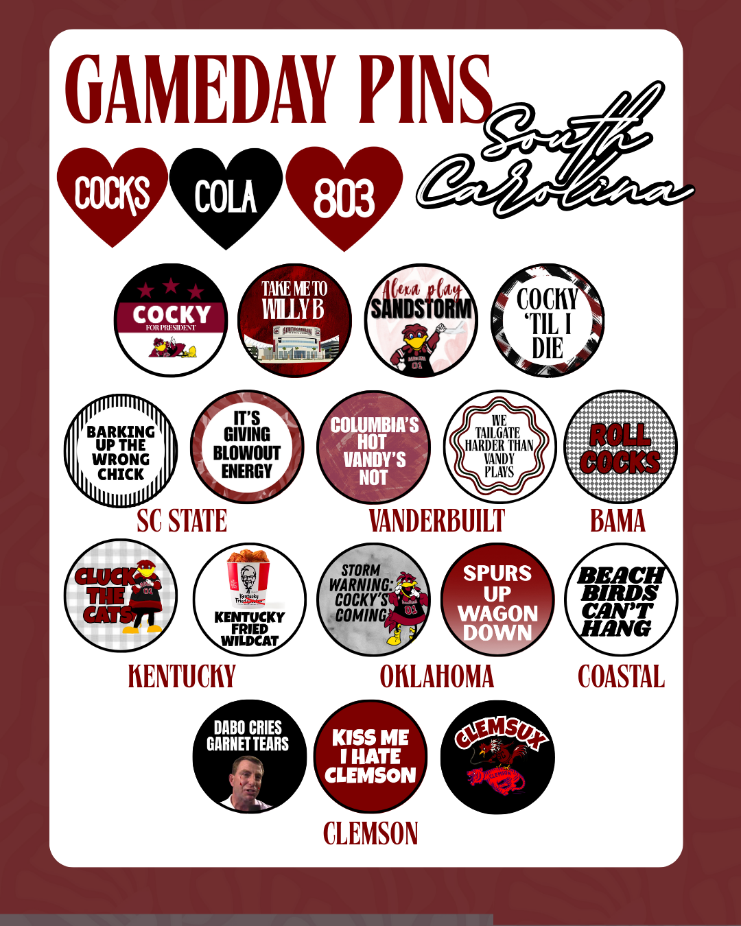 Gameday Buttons | University of South Carolina