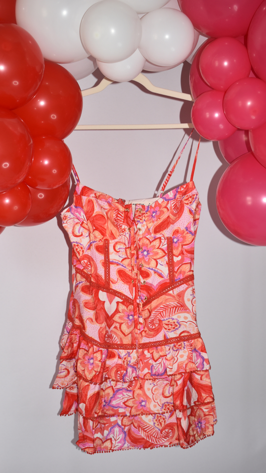 Eclectic Floral Corset Mini Dress with Sweetheart Neckline