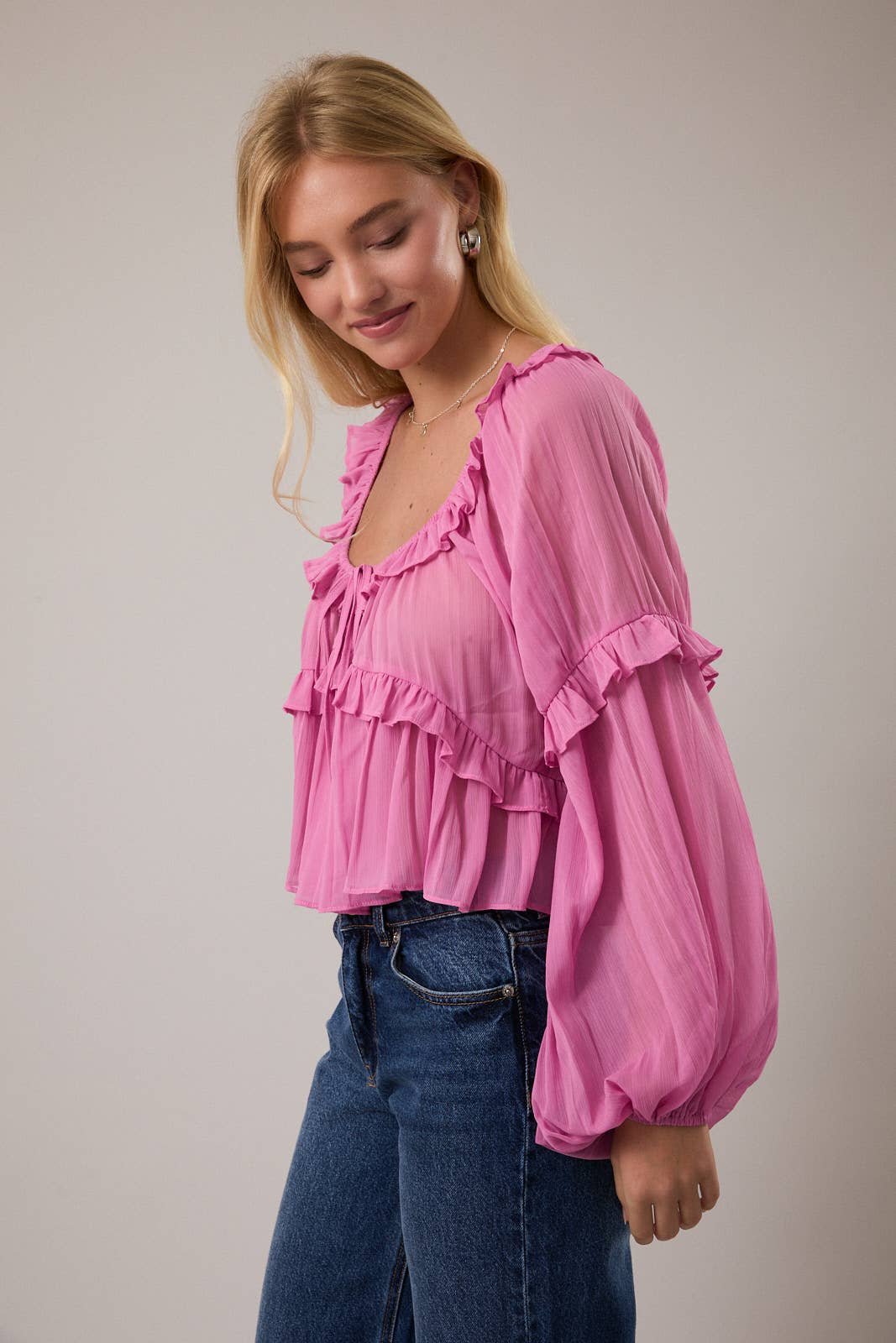 Scoop Neck Ruffle Blouse